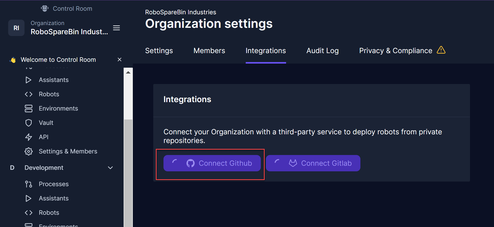 Control Room: GitHub Integration