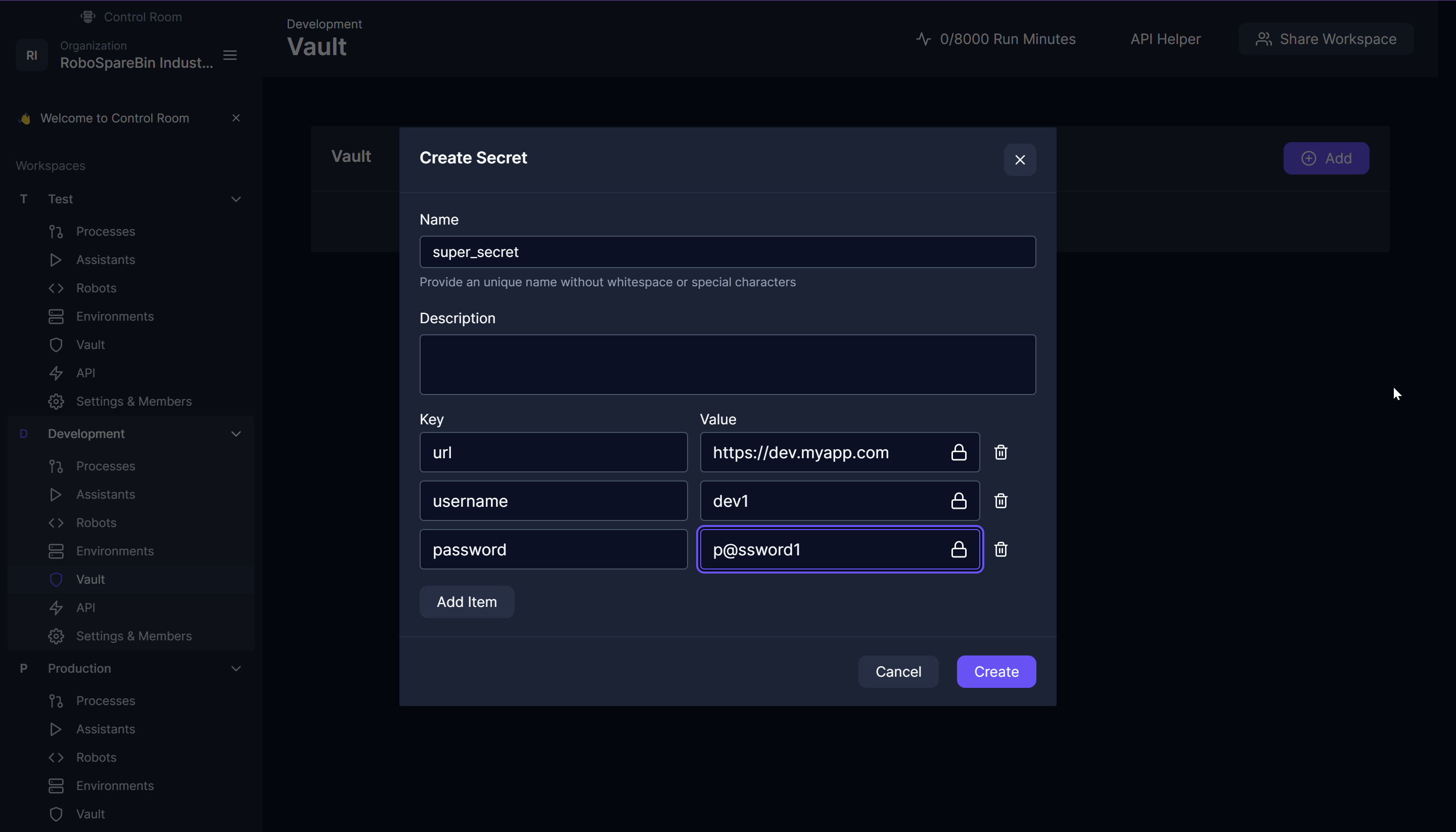 Control Room: Configuring the Dev Vault