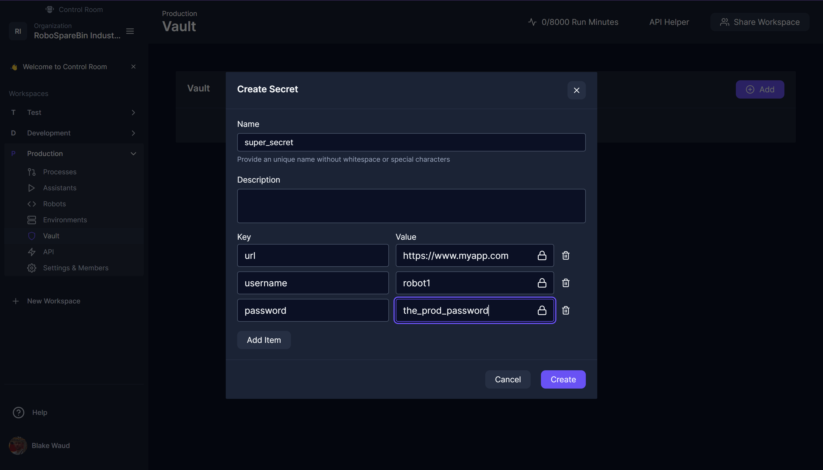 Control Room: Configuring the Prod Vault