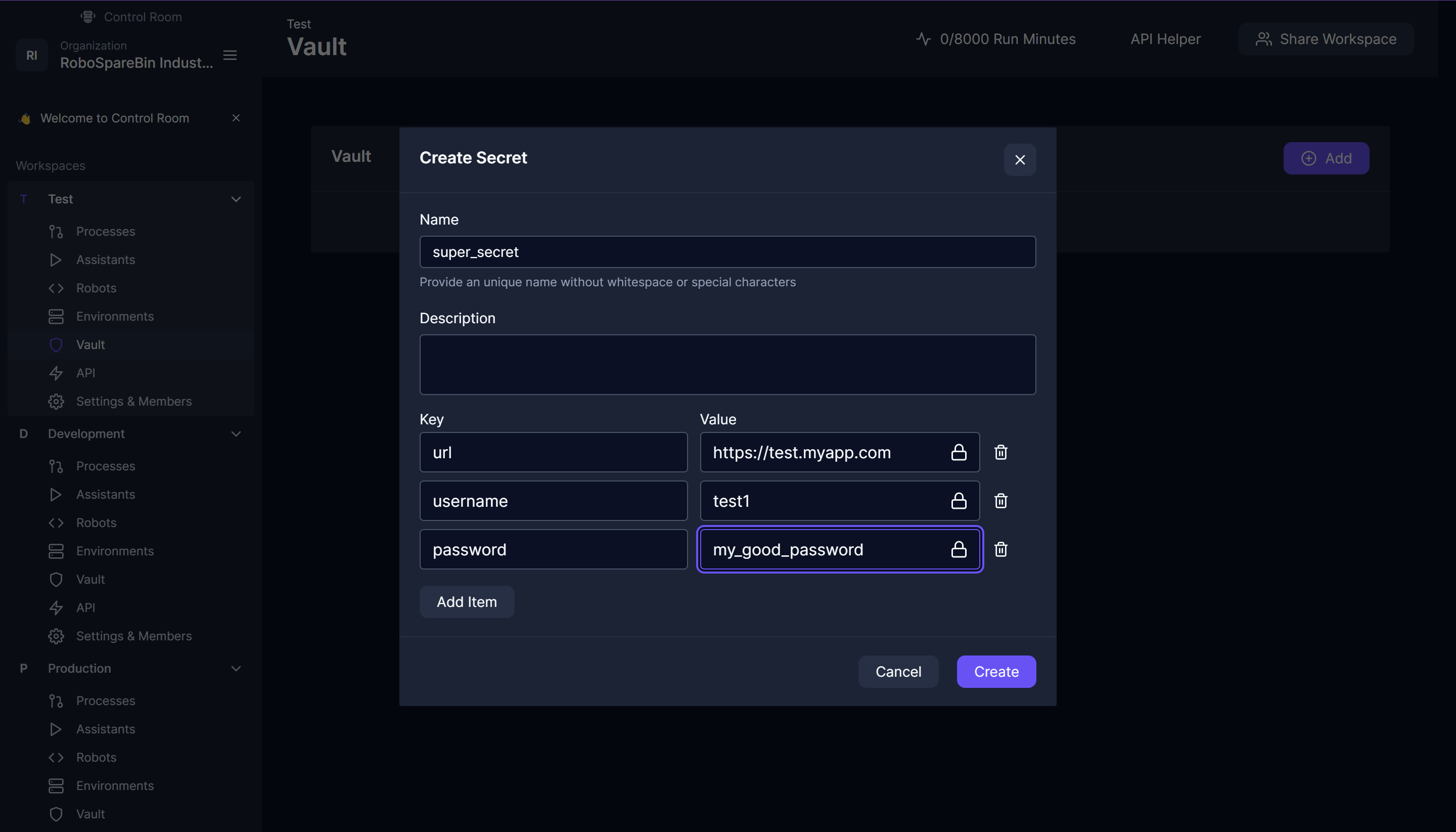 Control Room: Configuring the Test Vault