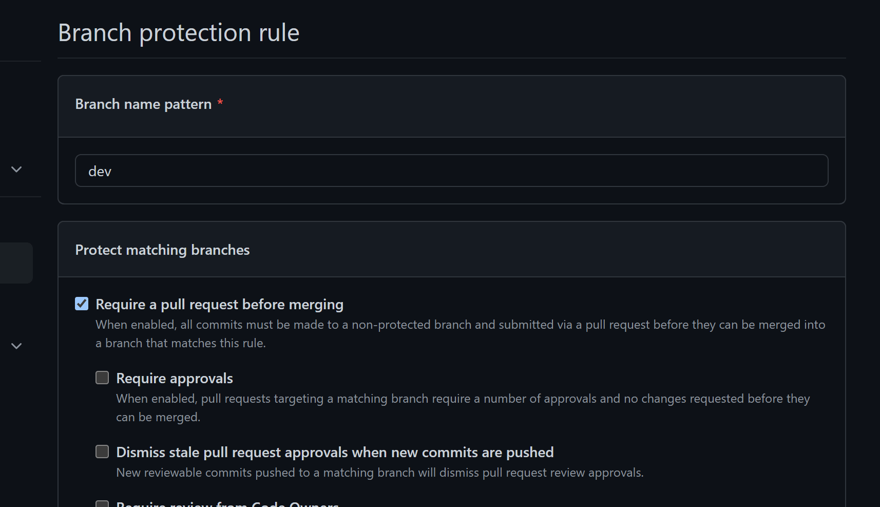 GitHub: Recommended Dev Branch Protection Rules