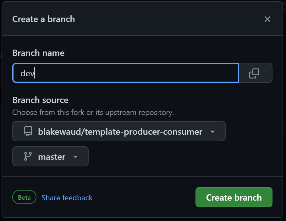 GitHub: New Branch Dialogue