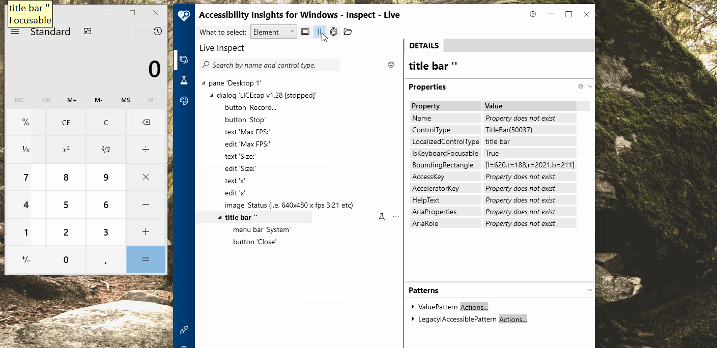 Inspecting Windows Calculator with Accessibility Insights