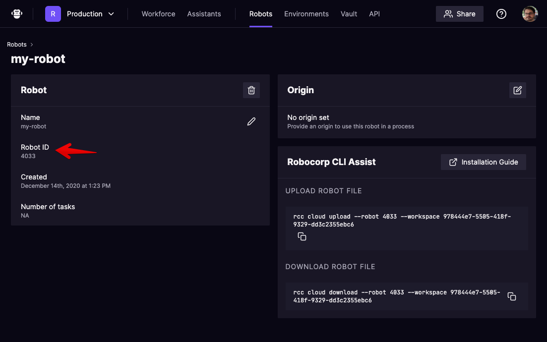 Workspace ID property in Control Room UI