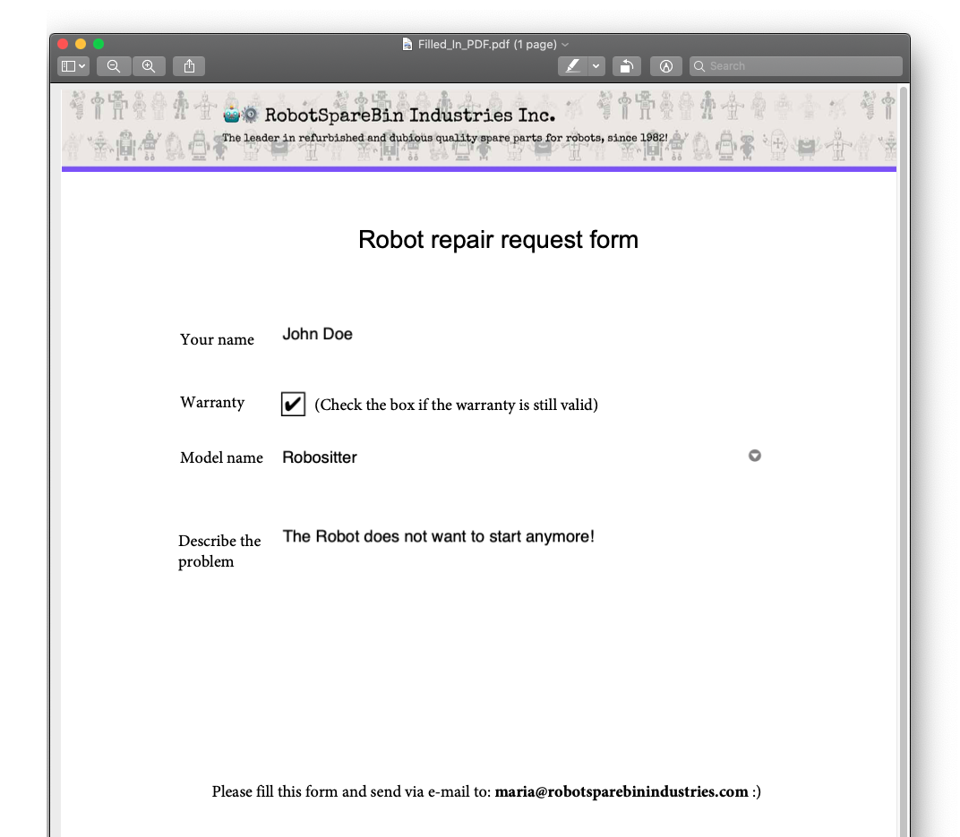 PDF file with filled-in form