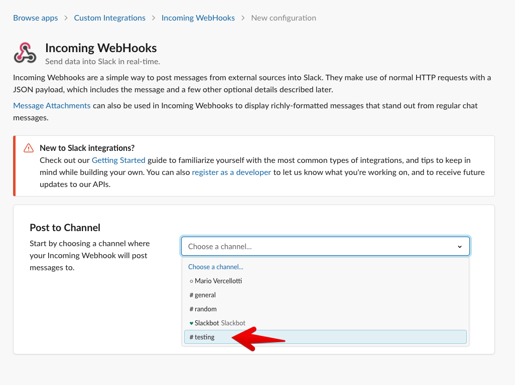 Choose webhook channel