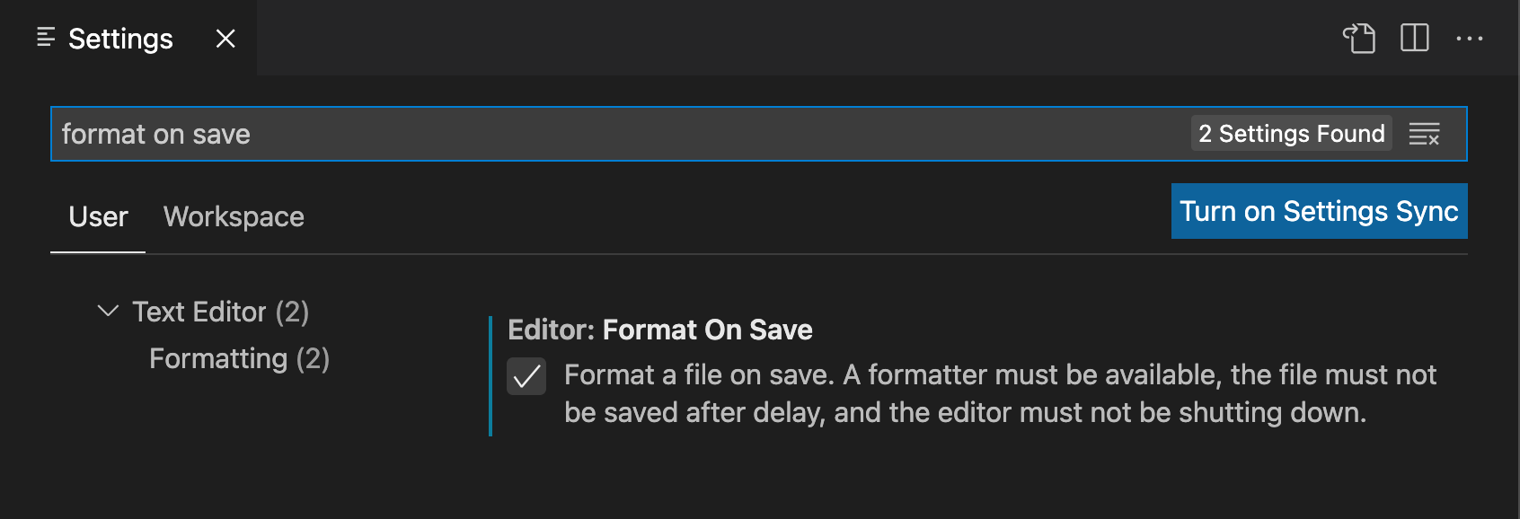 Format On Save setting