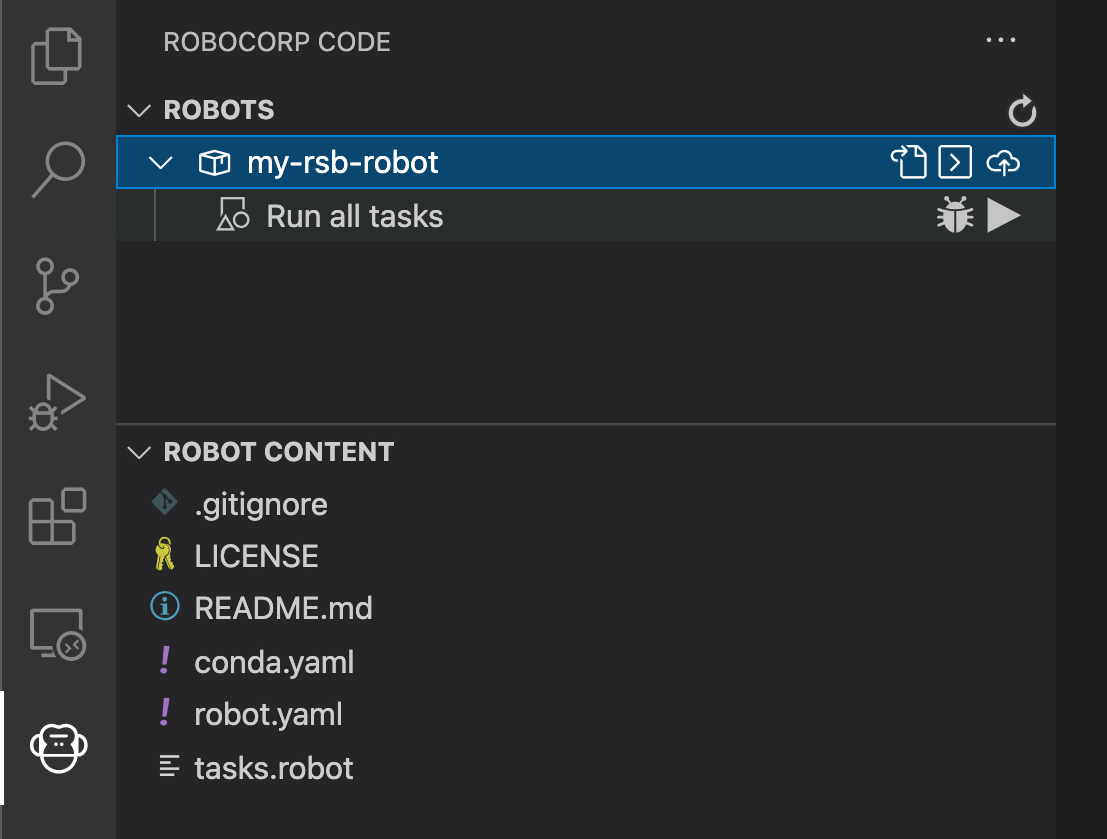 Robocorp Code extension UI