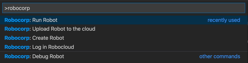 Robocorp Visual Studio commands
