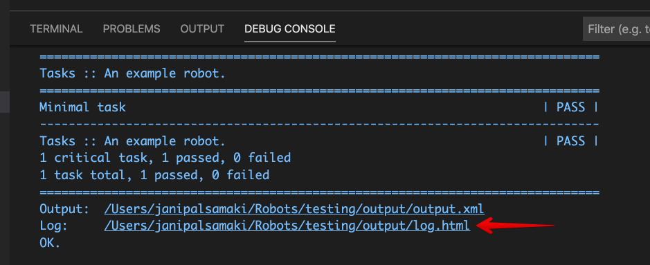 Visual Studio Code - Log path