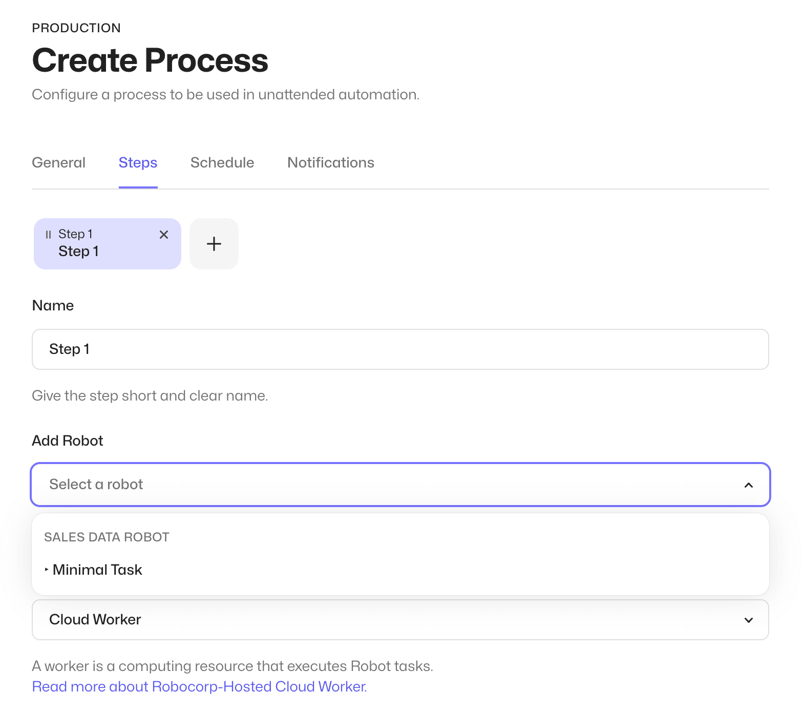 Configure the process by adding a step