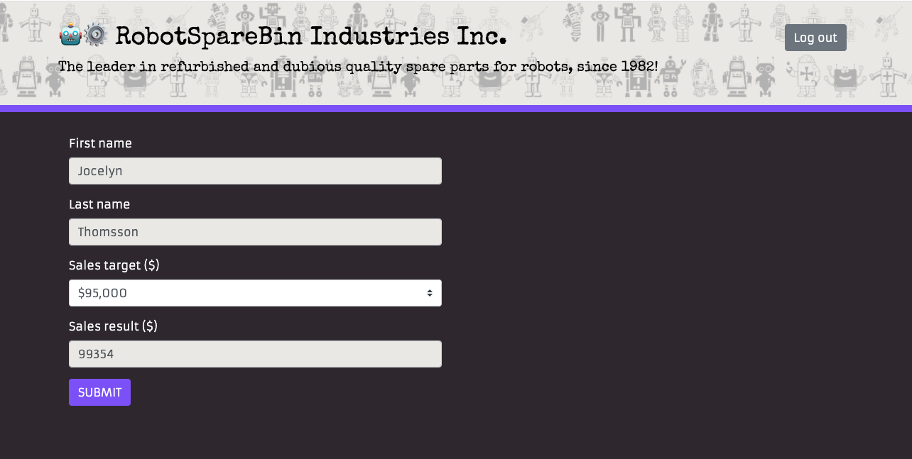 Entering sales data to RobotSpareBin intranet