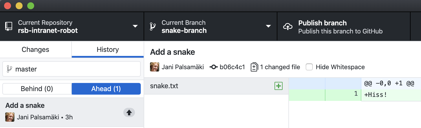 Comparing branches in GitHub Desktop