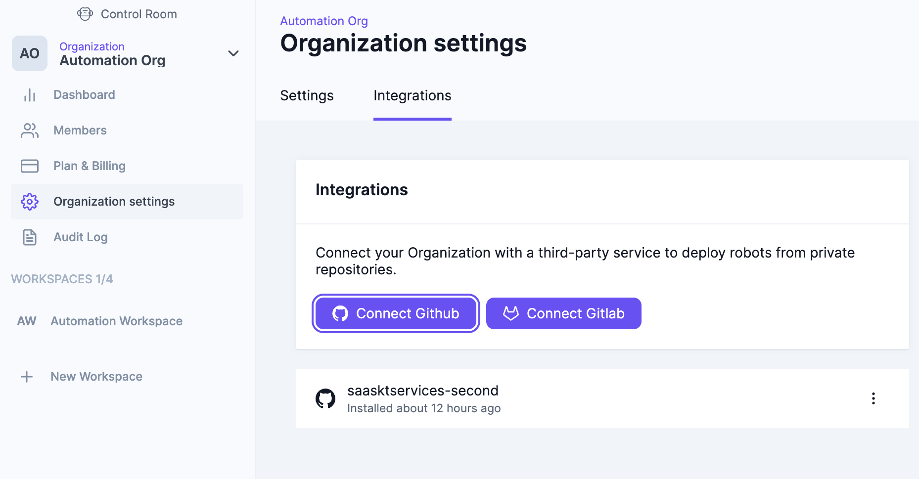 Version control organization settings