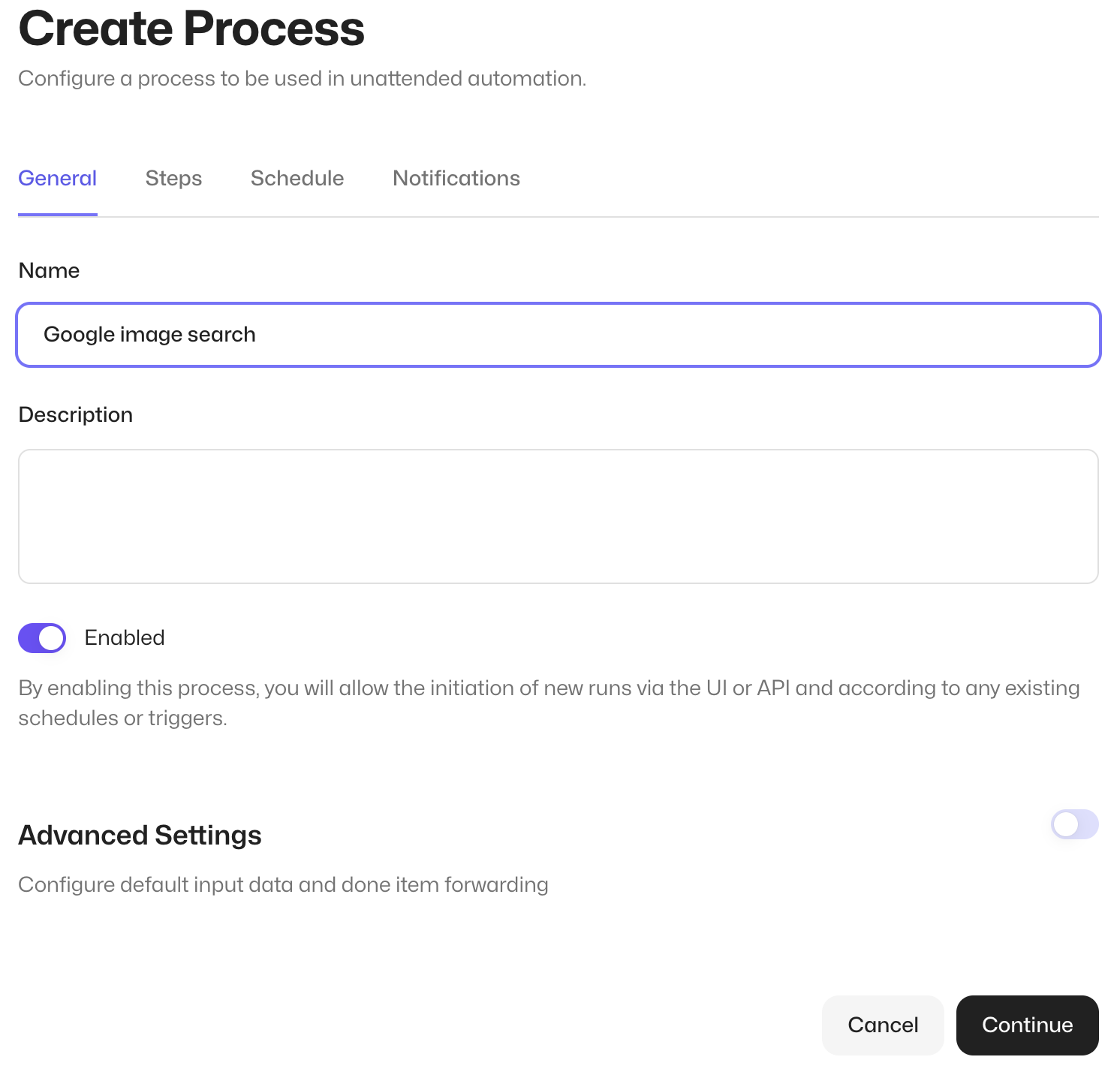 Unattended process creation