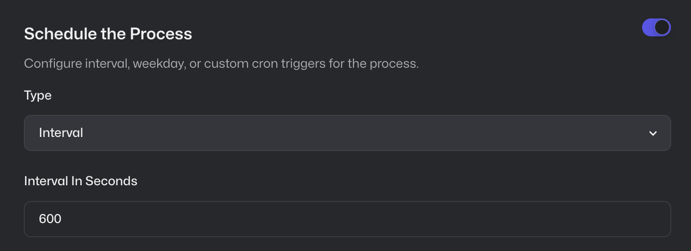 Control Room: Specify seconds in interval scheduler