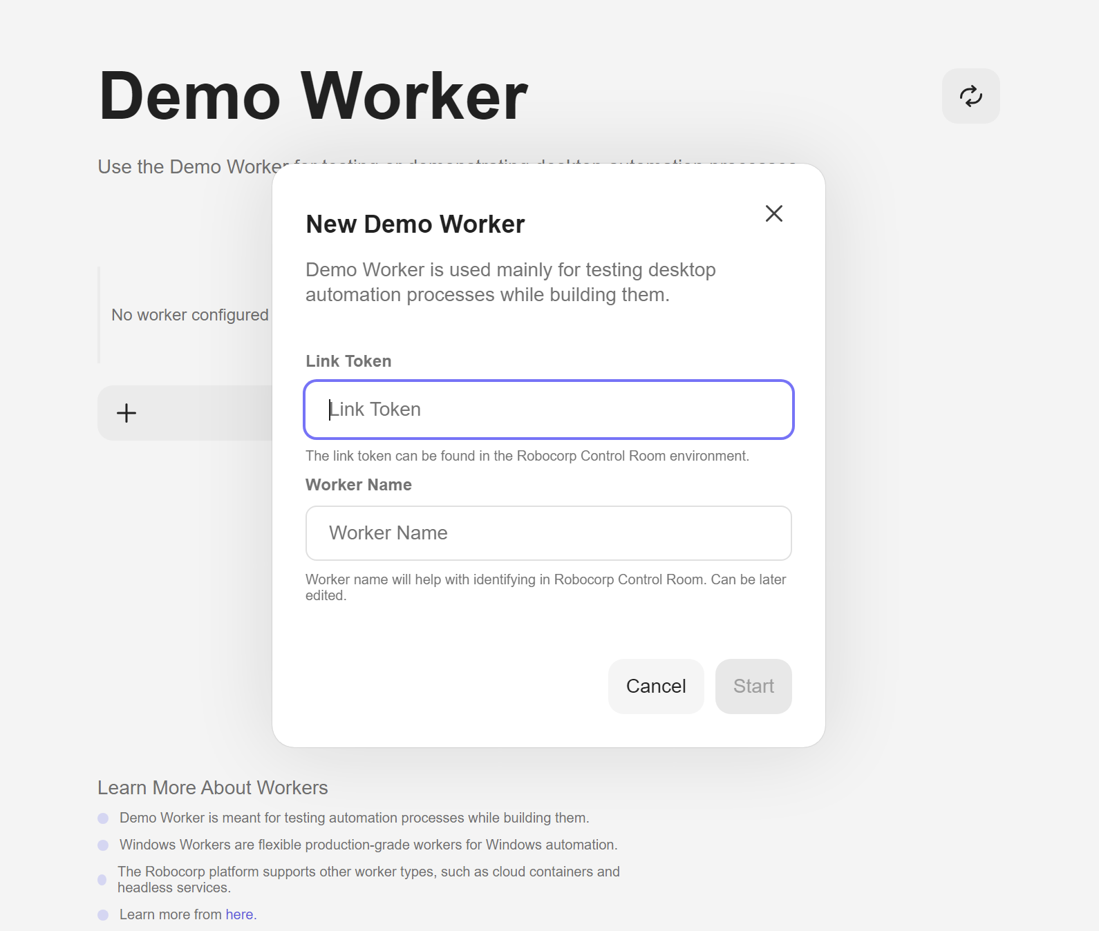 Demo Worker Dialog