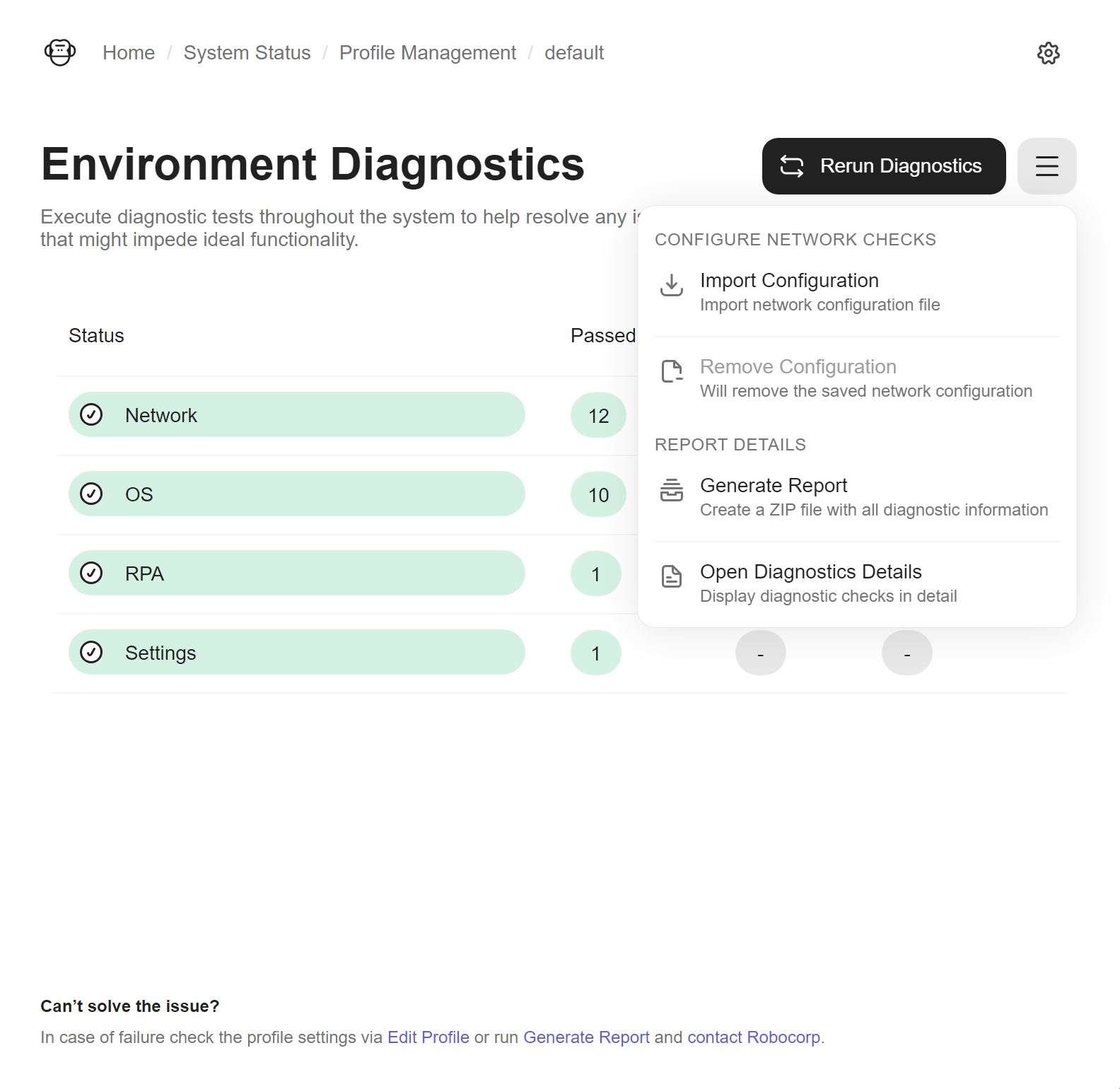 Environment Diagnostics Details