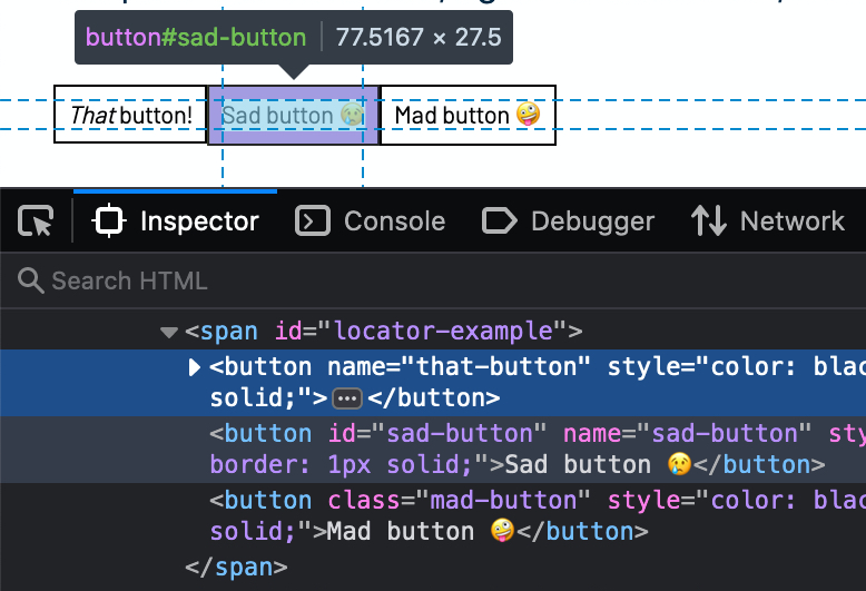 Inspect element using browser developer tools