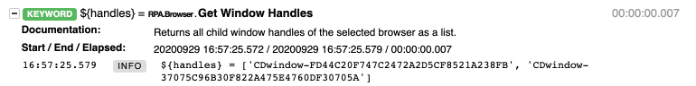 List of window handles in the log